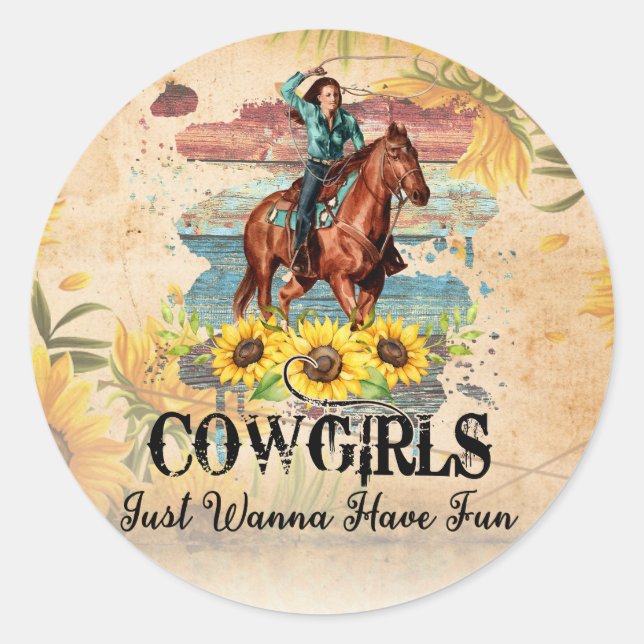 Adesivo Redondo Cowgirl Country Oeste (Frente)