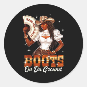 Adesivo Redondo Cowgirl de Botas no Chão Mulheres Negras África Bl
