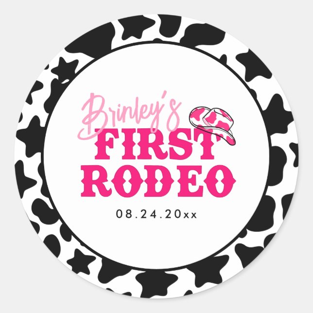 Adesivo Redondo Cowgirl Disco Pink First Rodeo (Frente)