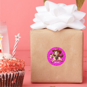 Adesivo Redondo Cowgirl e Horse Ocidentais Rosa