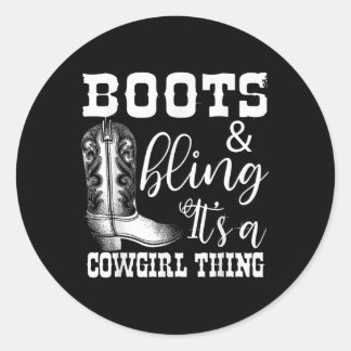 Adesivo Redondo Cowgirl Engraçada Boots Bling Women Gift Bonito Lo
