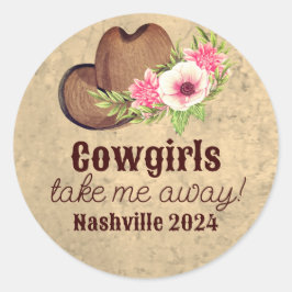 Adesivo Redondo Cowgirl floral cor-de-rosa-rosa do País
