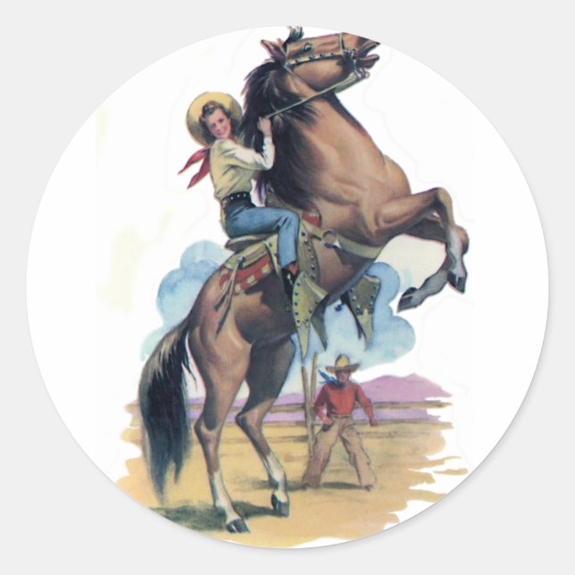 Adesivo Redondo Cowgirl on Horse (Frente)