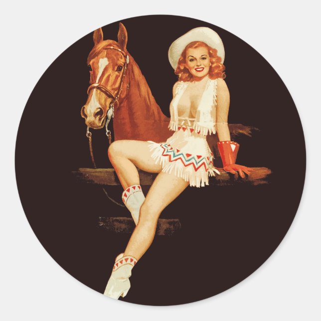 Adesivo Redondo Cowgirl Pin-Up                                     (Frente)