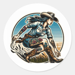 Adesivo Redondo Cowgirl Sticker
