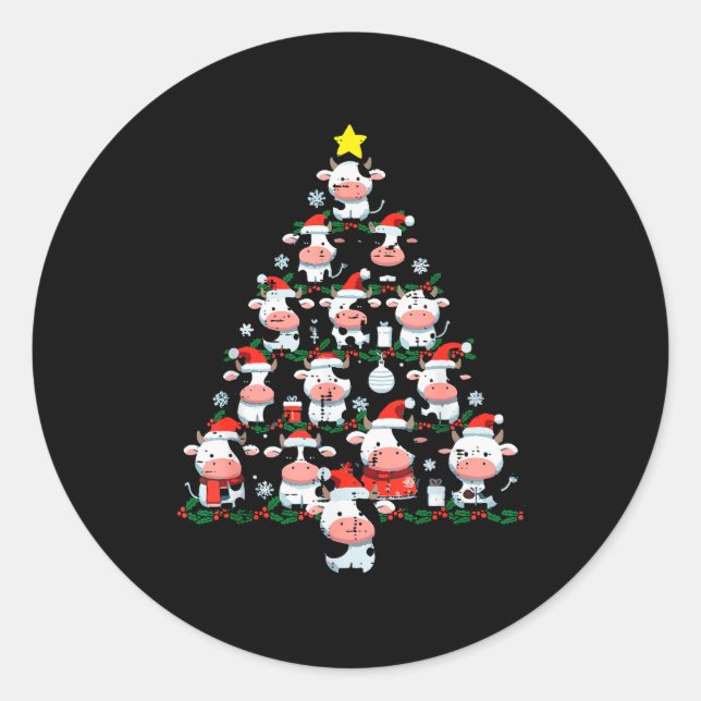 Adesivo Redondo Cows Christmas Tree Xmas Farm Animal Toddler Boys  (Frente)