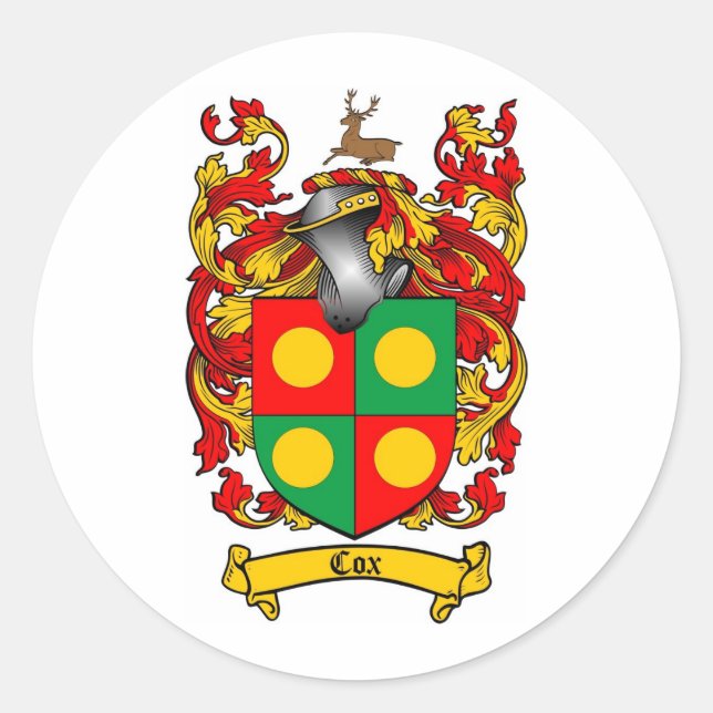 ADESIVO REDONDO COX FAMILY CREST - COX CASACO DE ARMAS (Frente)