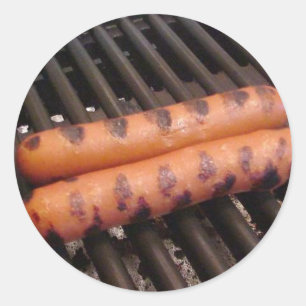 Adesivo Redondo Cozimento na grelha de dois Hotdogs