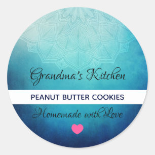 Adesivo Redondo Cozinha azul bonito do abstrato da mandala