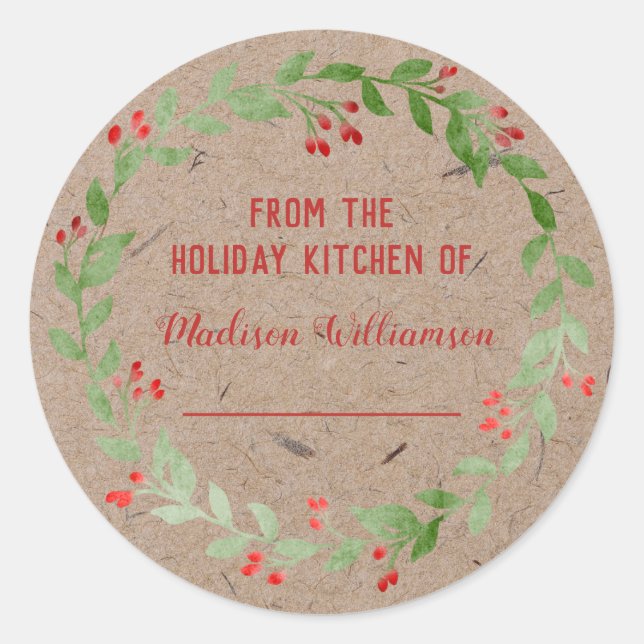 Adesivo Redondo Cozinha de férias em papel da Kraft | Homemade (Frente)