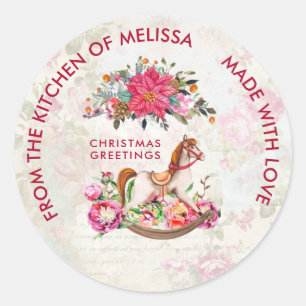 Adesivo Redondo Cozinha de Natal Vitoriana Vintage Rocking Horse