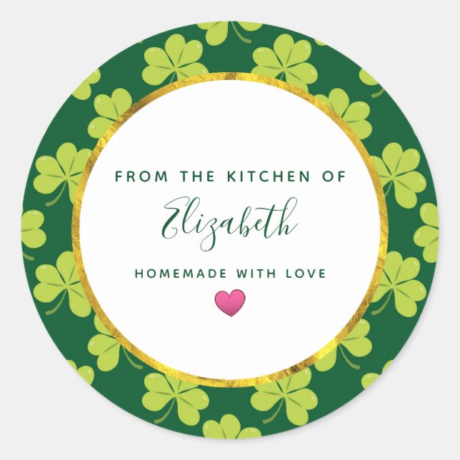Adesivo Redondo Cozinha-padrão de Shamrock de cobertura verde (Frente)