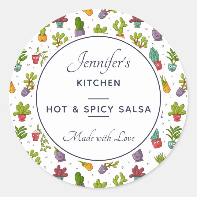 Adesivo Redondo Cozinha-Padrão de Suculentes Naturais de Cactus Cu (Frente)