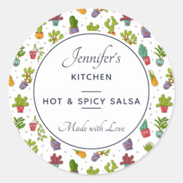 Adesivo Redondo Cozinha-Padrão de Suculentes Naturais de Cactus Cu