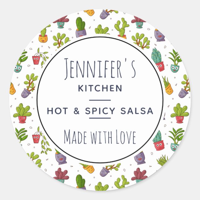 Adesivo Redondo Cozinha-Padrão de Suculentes Naturais de Cactus Cu (Frente)
