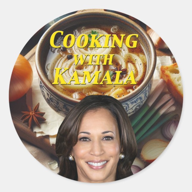 Adesivo Redondo Cozinhar Com Kamala (Frente)