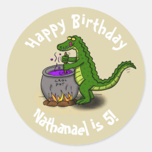 Adesivo Redondo cozinhar de jacaré verde feliz janta desenho