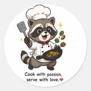 ADESIVO REDONDO COZINHE COM PAIXÃO SIRVA COM AMOR CHEF GUAXINIM ST