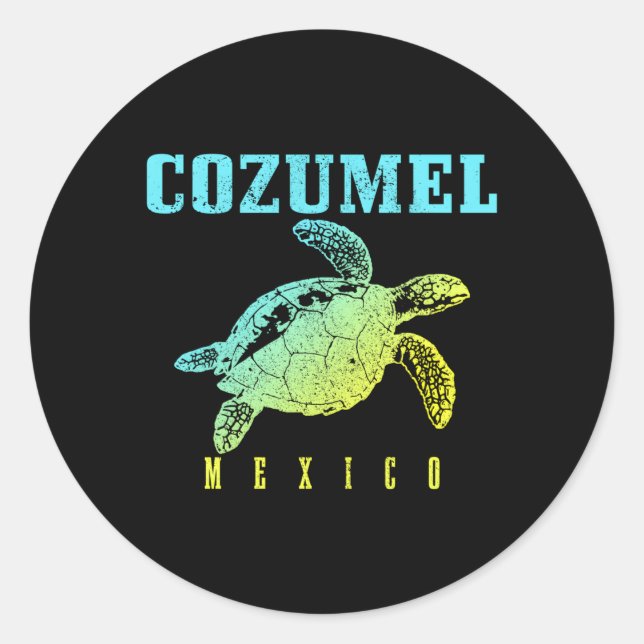 Adesivo Redondo Cozumel Beach Mexico Sea Turtle Surfer Scuba Divin (Frente)