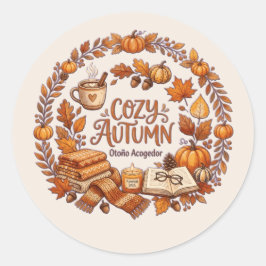 Adesivo Redondo Cozy Autumn Wreath / Otoño Acogedor