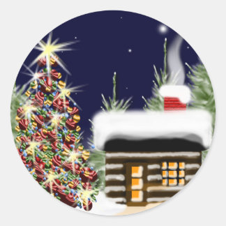 Adesivo Redondo Cozy Christmas Cabin