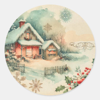 Adesivo Redondo Cozy Christmas Cottage