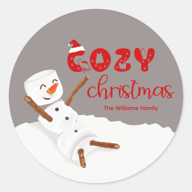 Adesivo Redondo Cozy Christmas Cute Snowman (Frente)