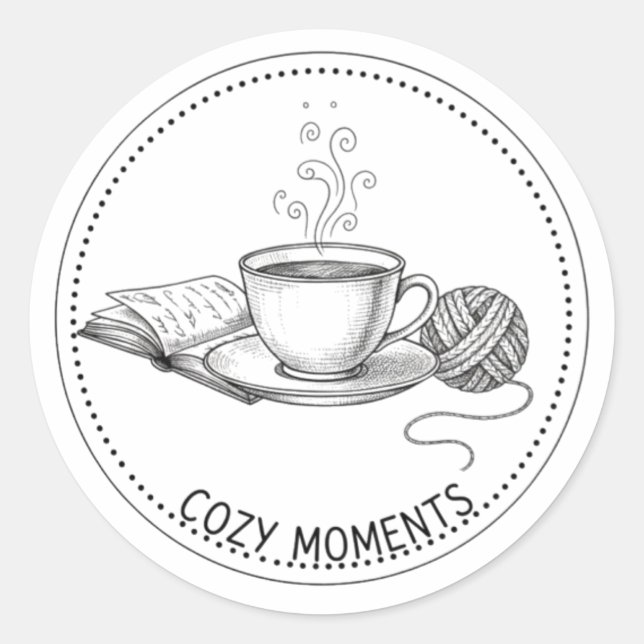 Adesivo Redondo Cozy Moments Coffee Book & Knitting Minimal ART (Frente)