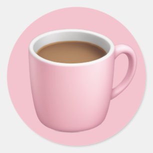 Adesivo Redondo Cozy Pink Coffee Mug Emoji