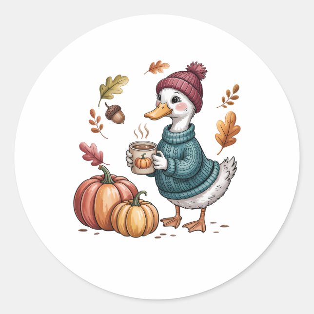 Adesivo Redondo Cozy Pumpkin Café Goose Fall Art (Frente)