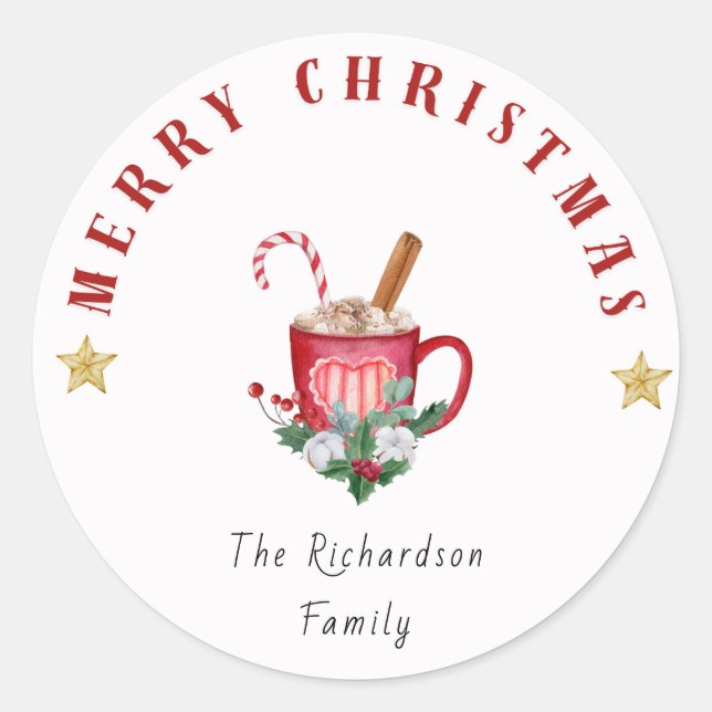Adesivo Redondo Cozy Winter Coffee Mug Merry Christmas Sticker (Frente)