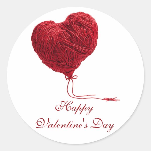 Adesivo Redondo Cozy Yarn Heart for Valentines (Frente)