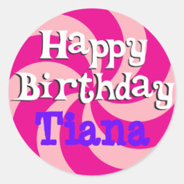 Adesivo Redondo Crachá de Aniversário Girly PinWheel Rosa