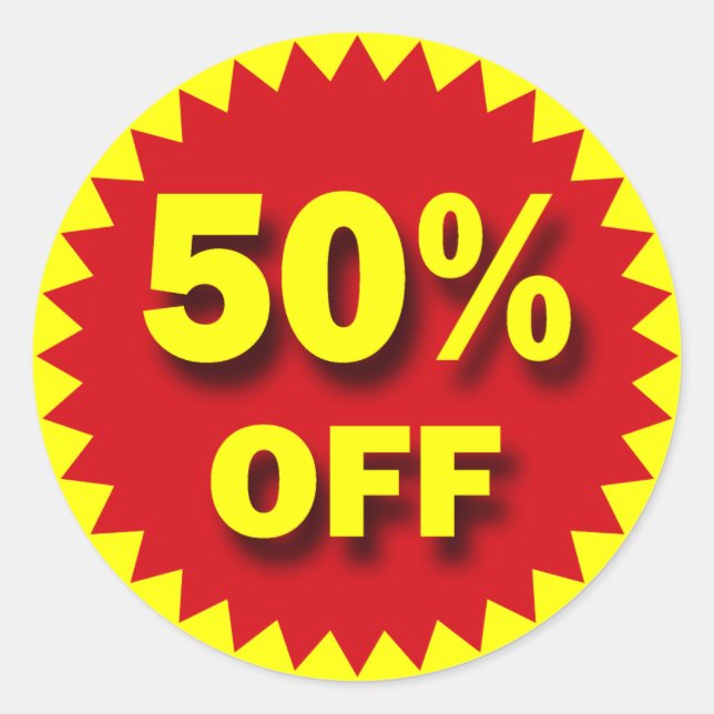 ADESIVO REDONDO CRACHÁ DE VENDA A RETALHO - 50% DESLIGADO (Frente)