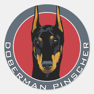 Adesivo Redondo Crachá Doberman, preto com vermelho