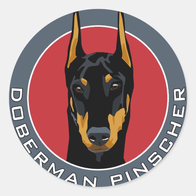 Adesivo Redondo Crachá Doberman, preto com vermelho (Frente)