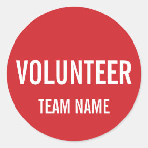 Adesivo Redondo Crachá Red Volunteer com Nome de Equipe Personaliz