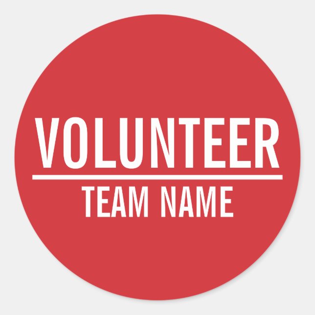 Adesivo Redondo Crachá Red Volunteer com Nome de Equipe Personaliz (Frente)