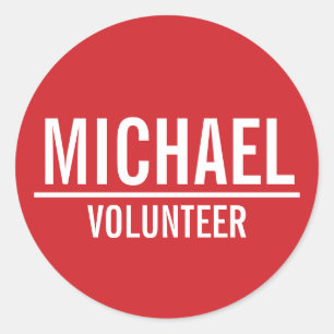 Adesivo Redondo Crachá Red Volunteer com Nome Personalizado