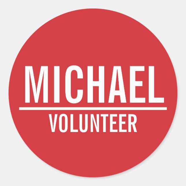 Adesivo Redondo Crachá Red Volunteer com Nome Personalizado (Frente)
