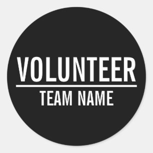 Adesivo Redondo Crachá Voluntário Preto com Nome de Equipe Perso