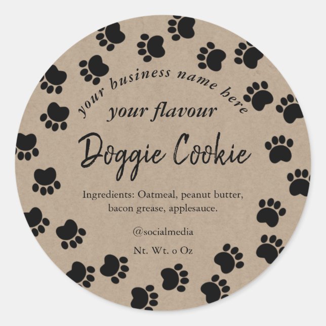 Adesivo Redondo craft castanho-papelão-canino caminho biscoito-do- (Frente)