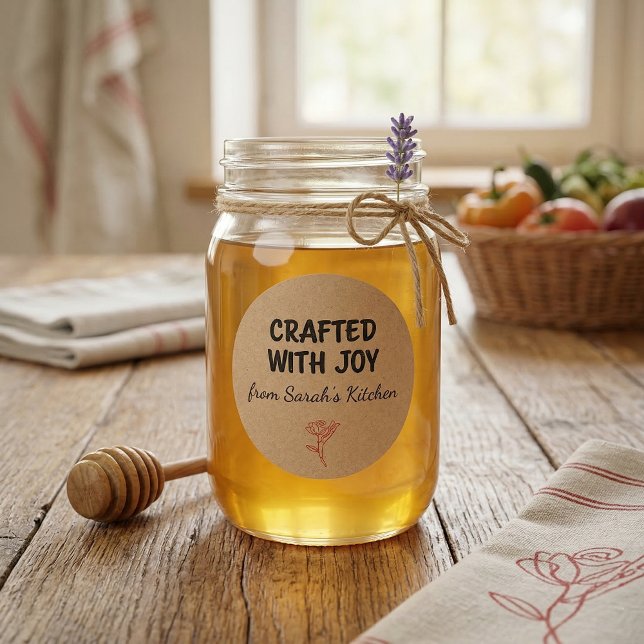 Adesivo Redondo Crafted With Joy Kraft Personalized  (Criador carregado)