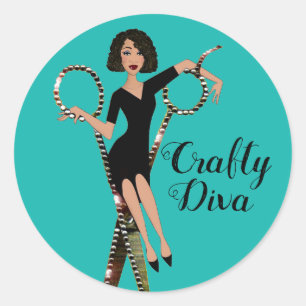 Adesivo Redondo "Crafty Diva" Afro-Americano Diva Stickers