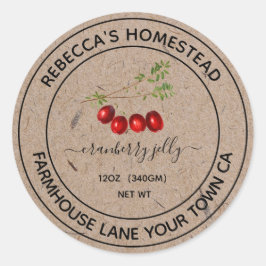 Adesivo Redondo Cranberry Jelly Kraft Papelão de conservas