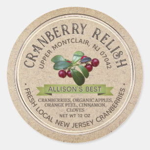 Adesivo Redondo CRANBERRY RELISH Grunge Font Kraft Brown