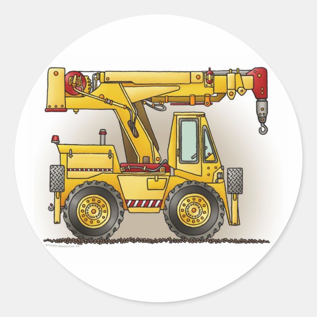 Adesivo Redondo Crane Truck Kids Sticker (Frente)