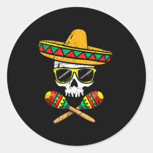 Adesivo Redondo Cráneo engraçado sombrero maracas cinco de maio