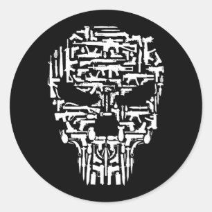 Adesivo Redondo Crânio, Armas e Produtos à Base de Facas Tribais