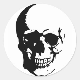 Adesivo Redondo Crânio - Arte de Fantasia de Metal Negro e Branco